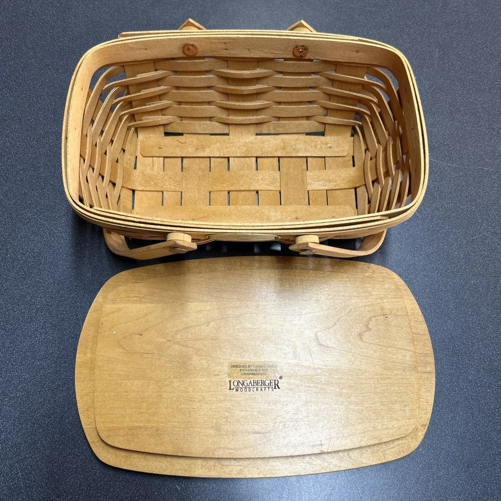 Longaberger Woven Memories Homestead Storage Basket Wood Handle 1999 Handpainted